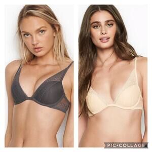 Victoria's Secret incredible plunge bra bundle of two in black & nude both 34DDD